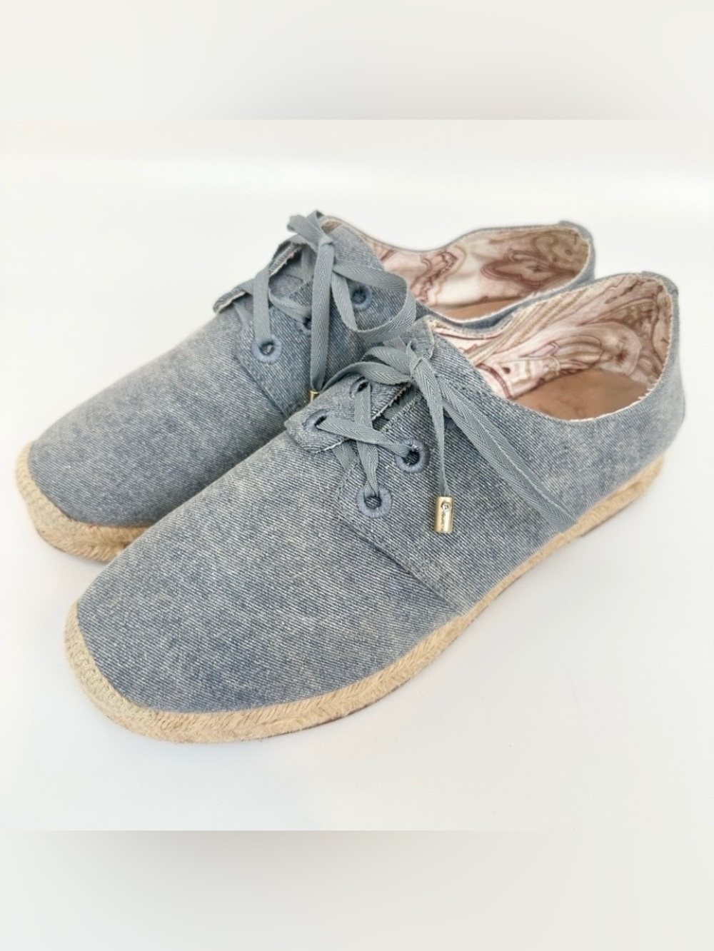 Joie Wallie Denim Lace-Up Espadrilles Flats EU 39 Leather Soles